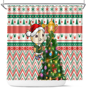 South Africa Rugby Christmas Shower Curtain with Cute Springbok and Christmas Tree