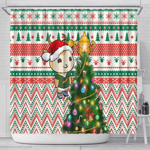 South Africa Rugby Christmas Shower Curtain with Cute Springbok and Christmas Tree