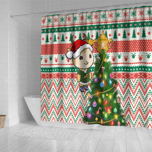 South Africa Rugby Christmas Shower Curtain with Cute Springbok and Christmas Tree