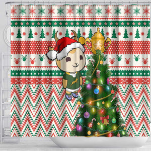 South Africa Rugby Christmas Shower Curtain with Cute Springbok and Christmas Tree