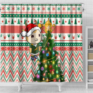 South Africa Rugby Christmas Shower Curtain with Cute Springbok and Christmas Tree