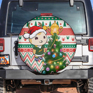 South Africa Rugby Christmas Spare Tire Cover with Cute Springbok and Christmas Tree