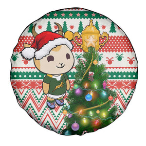 South Africa Rugby Christmas Spare Tire Cover with Cute Springbok and Christmas Tree