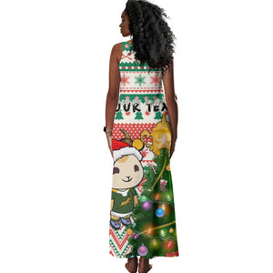 Personalized South Africa Rugby Christmas Tank Maxi Dress with Cute Springbok and Christmas Tree