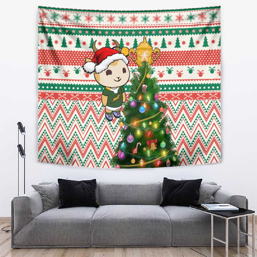 South Africa Rugby Christmas Tapestry with Cute Springbok and Christmas Tree