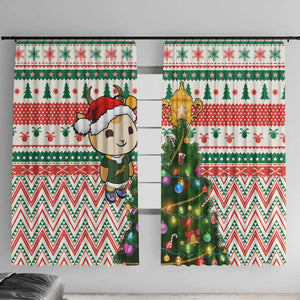 South Africa Rugby Christmas Window Curtain with Cute Springbok and Christmas Tree