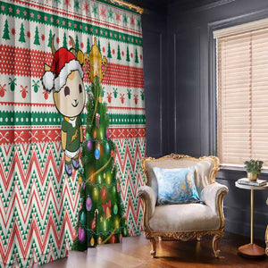 South Africa Rugby Christmas Window Curtain with Cute Springbok and Christmas Tree