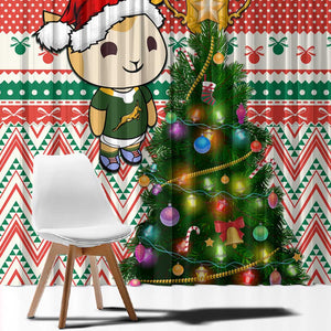 South Africa Rugby Christmas Window Curtain with Cute Springbok and Christmas Tree