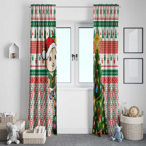 South Africa Rugby Christmas Window Curtain with Cute Springbok and Christmas Tree