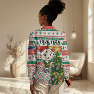 Personalized South Africa Rugby Christmas Women Casual Shirt with Cute Springbok and Christmas Tree