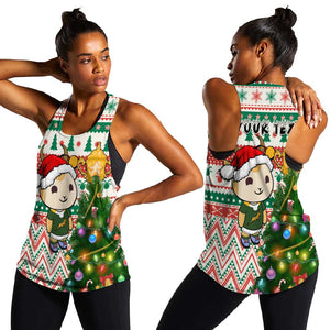 Personalized South Africa Rugby Christmas Women Racerback Tank with Cute Springbok and Christmas Tree