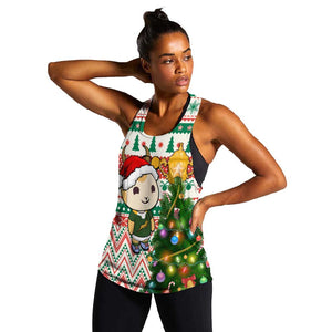 Personalized South Africa Rugby Christmas Women Racerback Tank with Cute Springbok and Christmas Tree