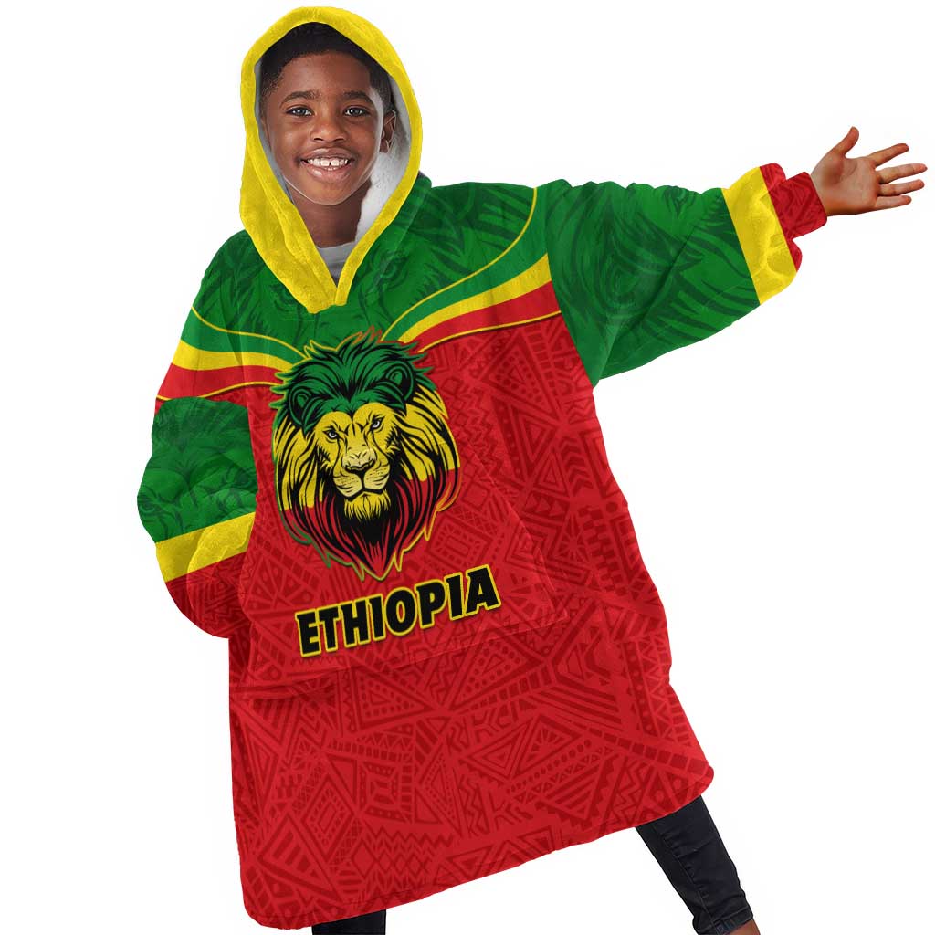 Personalized Ethiopia KId Wearable Blanket Hoodie with Lion of Judah Flag Style - Special Version