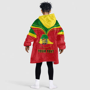 Personalized Ethiopia KId Wearable Blanket Hoodie with Lion of Judah Flag Style - Special Version