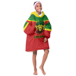 Personalized Ethiopia KId Wearable Blanket Hoodie with Lion of Judah Flag Style - Special Version