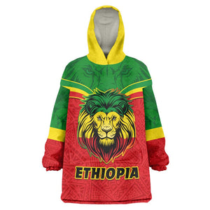 Personalized Ethiopia KId Wearable Blanket Hoodie with Lion of Judah Flag Style - Special Version