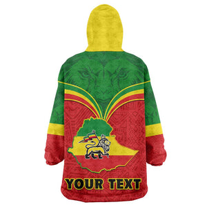 Personalized Ethiopia KId Wearable Blanket Hoodie with Lion of Judah Flag Style - Special Version