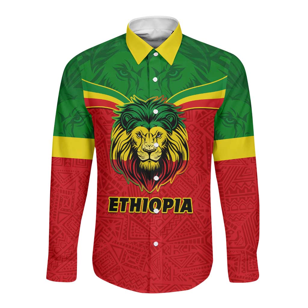 Personalized Ethiopia Long Sleeve Button Shirt with Lion of Judah Flag Style - Special Version