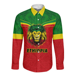 Personalized Ethiopia Long Sleeve Button Shirt with Lion of Judah Flag Style - Special Version