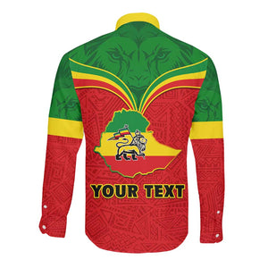 Personalized Ethiopia Long Sleeve Button Shirt with Lion of Judah Flag Style - Special Version