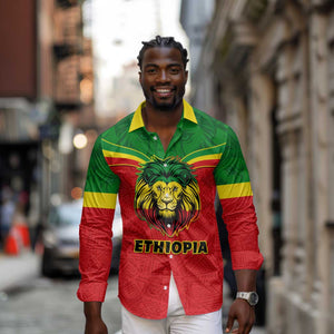 Personalized Ethiopia Long Sleeve Button Shirt with Lion of Judah Flag Style - Special Version