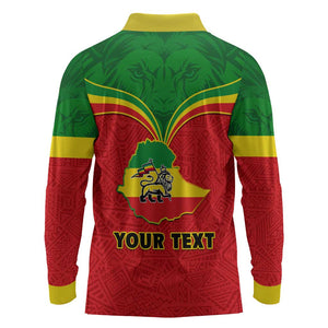 Personalized Ethiopia Long Sleeve Polo Shirt with Lion of Judah Flag Style - Special Version