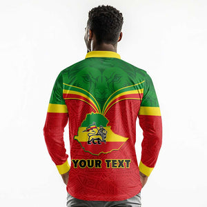 Personalized Ethiopia Long Sleeve Polo Shirt with Lion of Judah Flag Style - Special Version