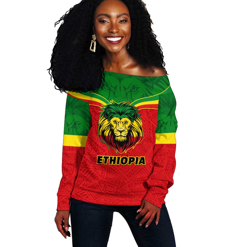 Personalized Ethiopia Off Shoulder Sweater with Lion of Judah Flag Style - Special Version