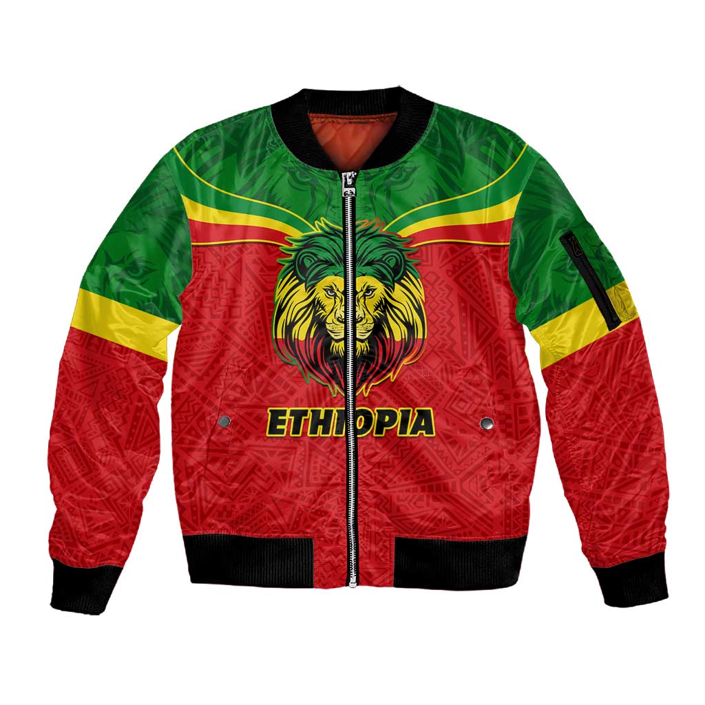 Personalized Ethiopia Sleeve Zip Bomber Jacket with Lion of Judah Flag Style - Special Version