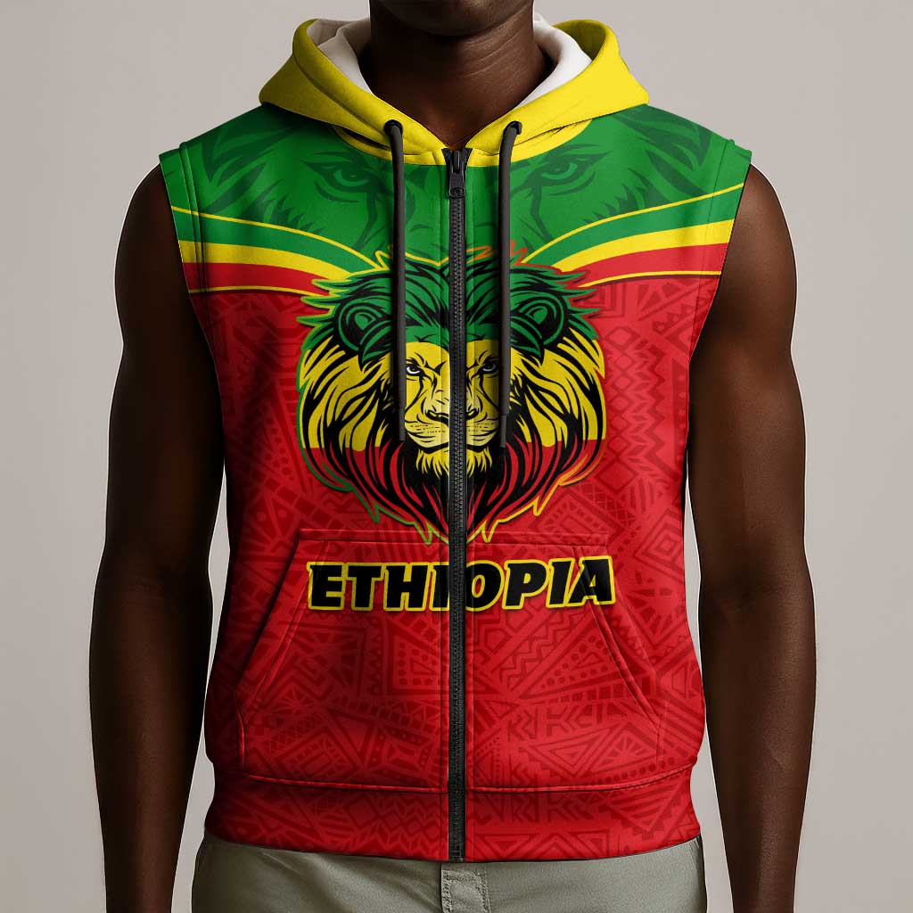 Personalized Ethiopia Sleeveless Zip Hoodie with Lion of Judah Flag Style - Special Version - African Pride