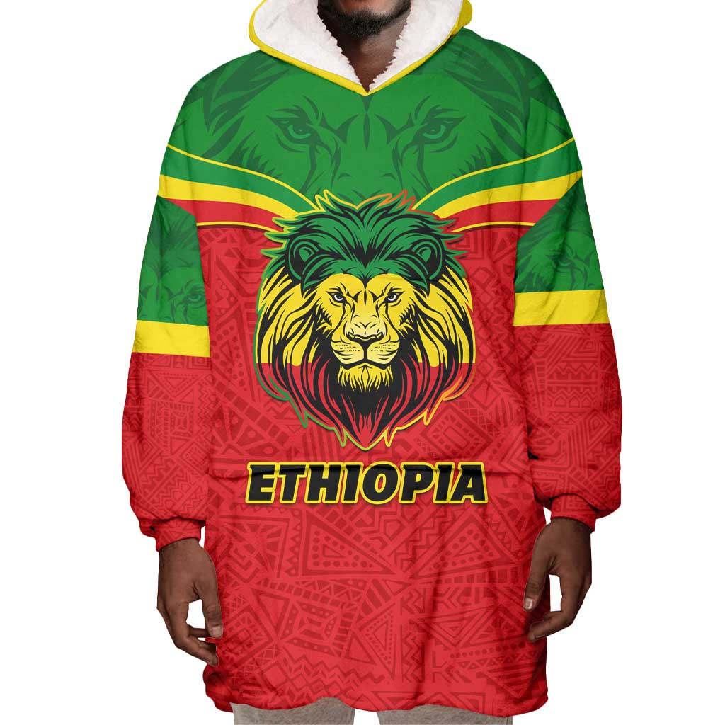 Personalized Ethiopia Wearable Blanket Hoodie with Lion of Judah Flag Style - Special Version