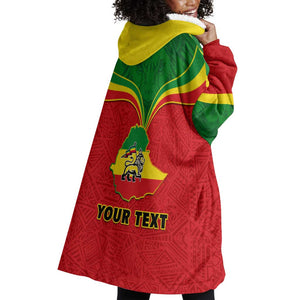 Personalized Ethiopia Wearable Blanket Hoodie with Lion of Judah Flag Style - Special Version