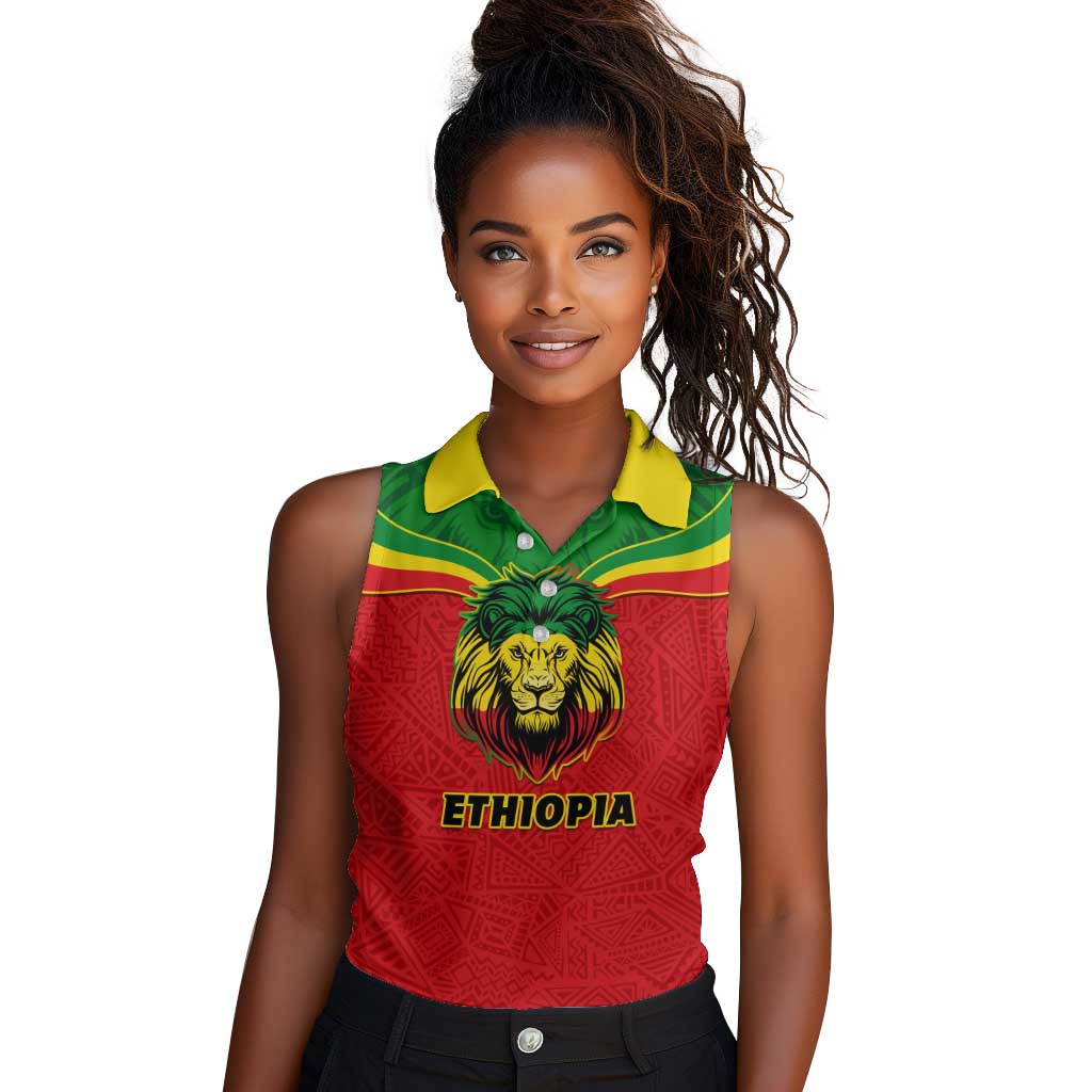 Personalized Ethiopia Women Sleeveless Polo Shirt with Lion of Judah Flag Style - Special Version