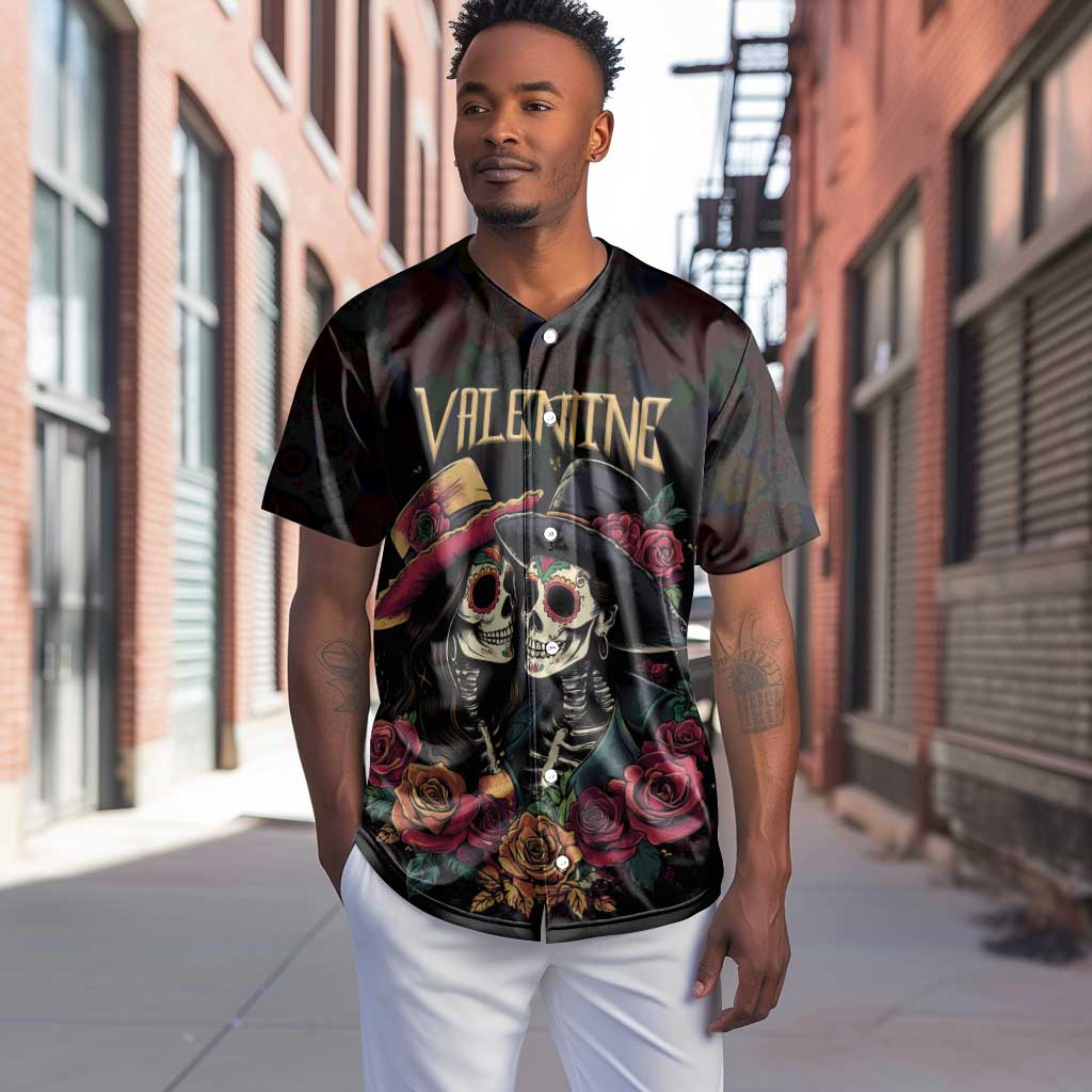 Personalised Sugar Skull Couple Valentine Baseball Jersey Roses Romantic Love