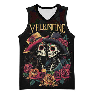 Personalised Sugar Skull Couple Valentine Basketball Jersey Roses Romantic Love LT01