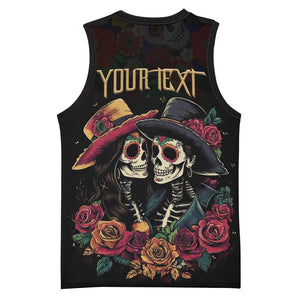 Personalised Sugar Skull Couple Valentine Basketball Jersey Roses Romantic Love LT01