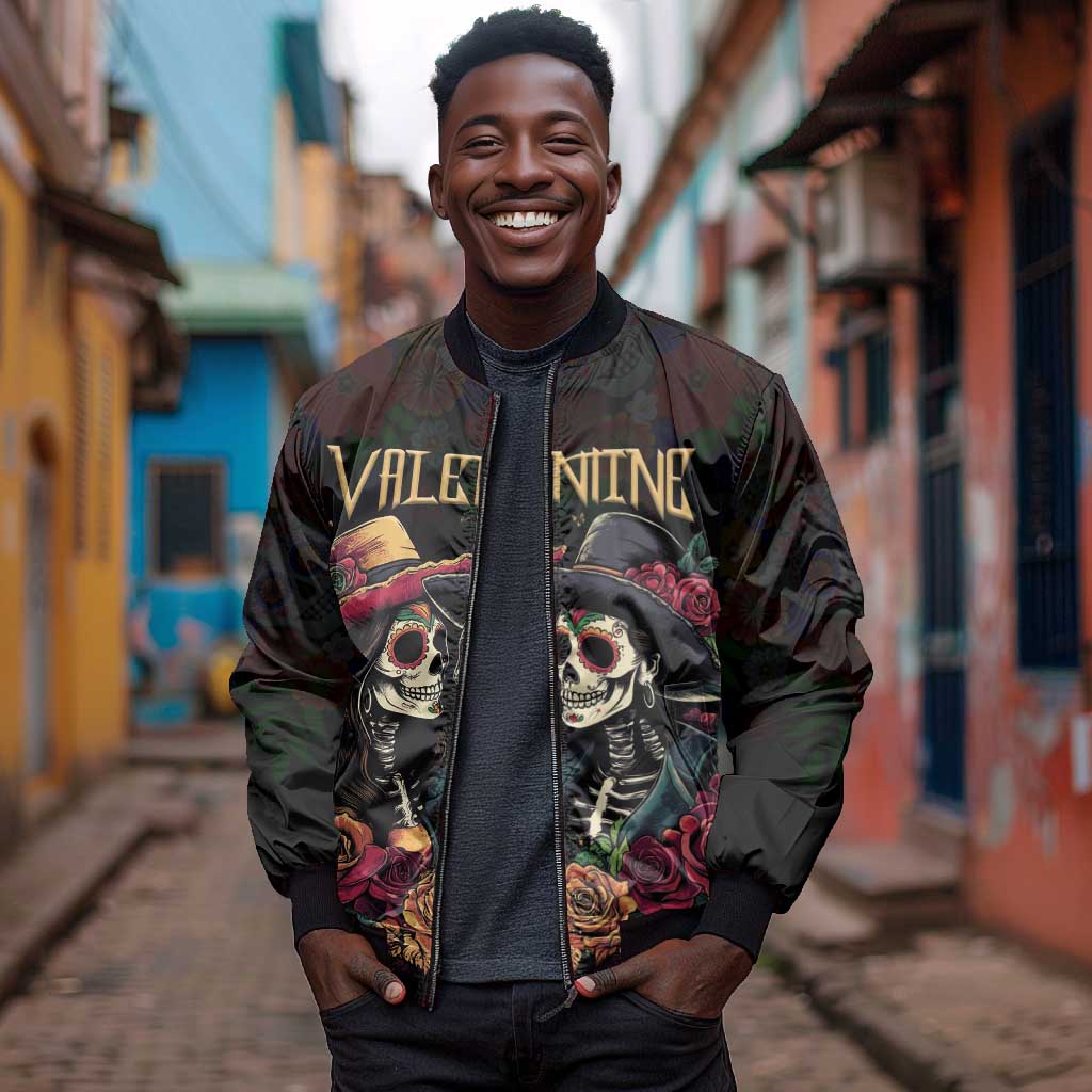 Personalised Sugar Skull Couple Valentine Bomber Jacket Roses Romantic Love