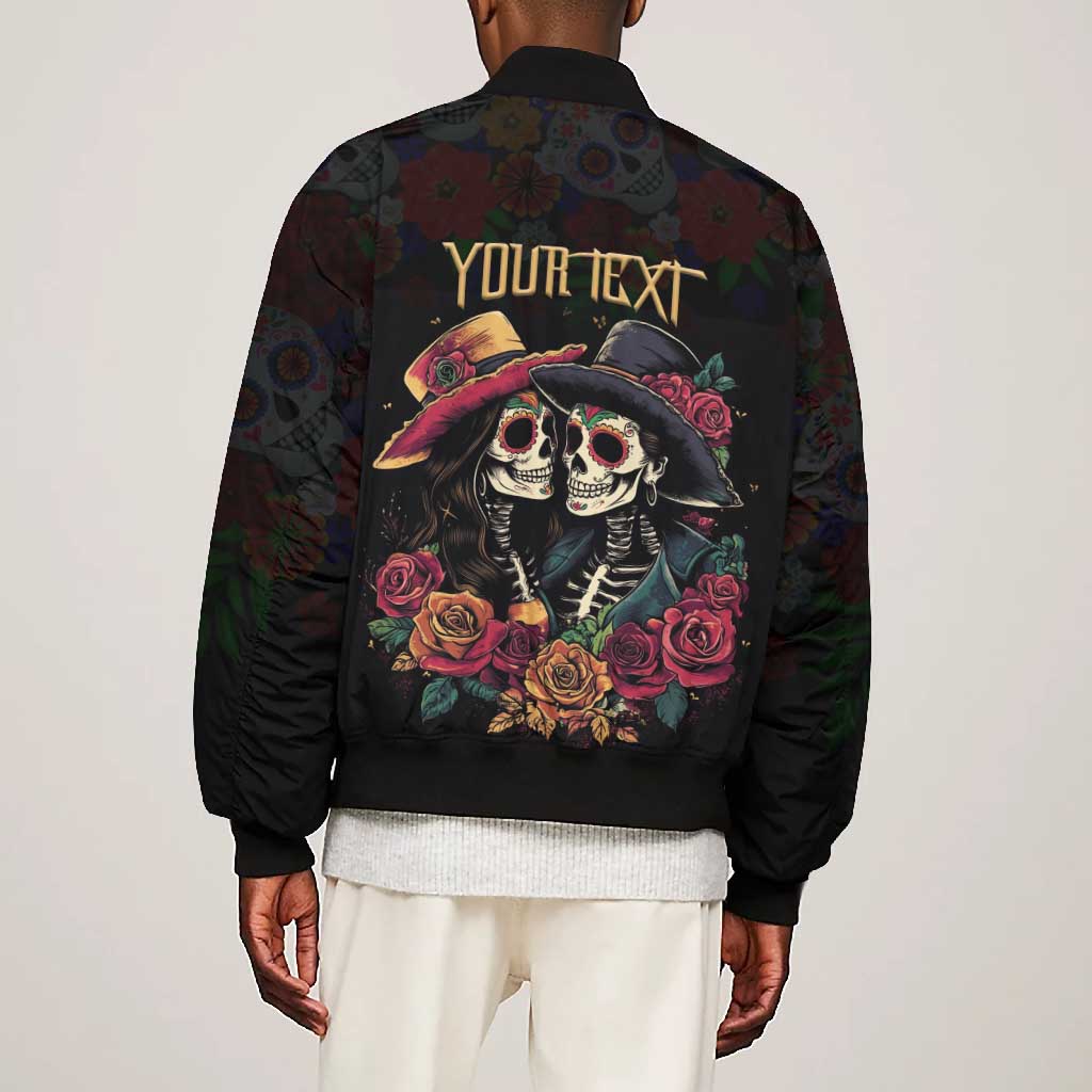Personalised Sugar Skull Couple Valentine Bomber Jacket Roses Romantic Love