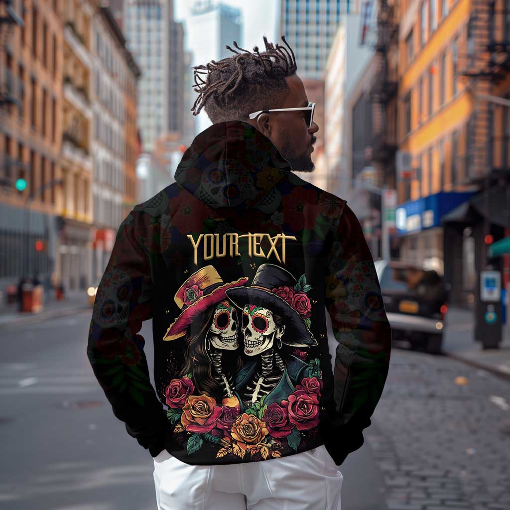 Personalised Sugar Skull Couple Valentine Hoodie Roses Romantic Love