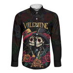 Personalised Sugar Skull Couple Valentine Long Sleeve Button Shirt Roses Romantic Love