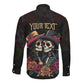 Personalised Sugar Skull Couple Valentine Long Sleeve Button Shirt Roses Romantic Love