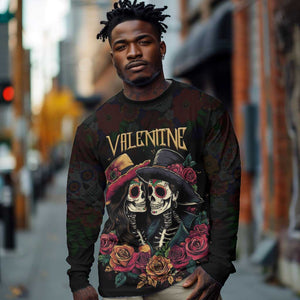 Personalised Sugar Skull Couple Valentine Long Sleeve Shirt Roses Romantic Love