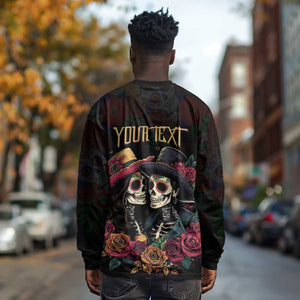 Personalised Sugar Skull Couple Valentine Long Sleeve Shirt Roses Romantic Love