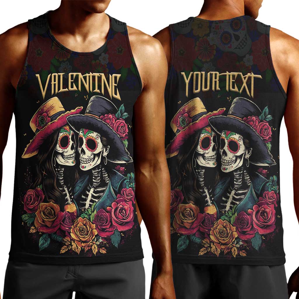 Personalised Sugar Skull Couple Valentine Men Tank Top Roses Romantic Love