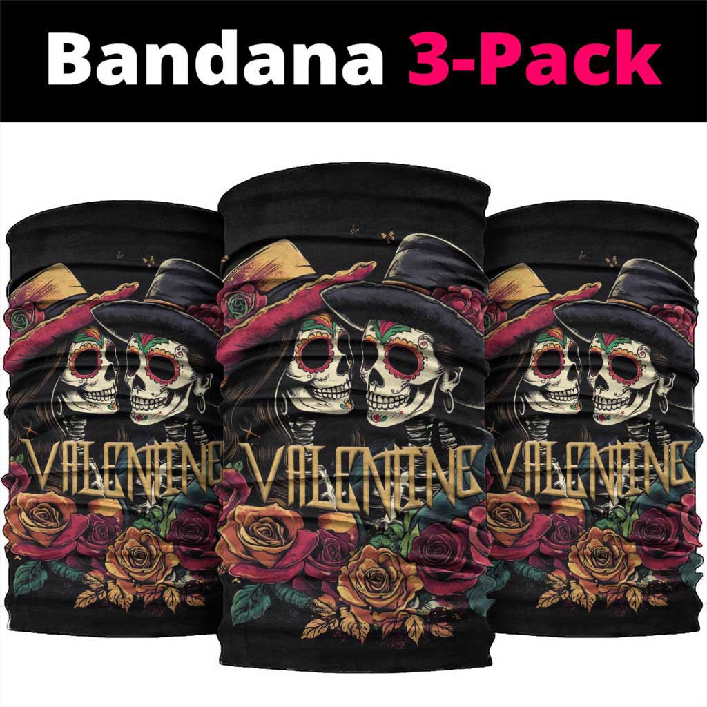 Sugar Skull Couple Valentine Neck Gaiter Roses Romantic Love LT01