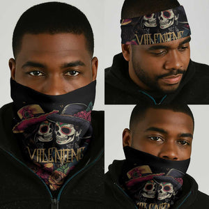 Sugar Skull Couple Valentine Neck Gaiter Roses Romantic Love LT01
