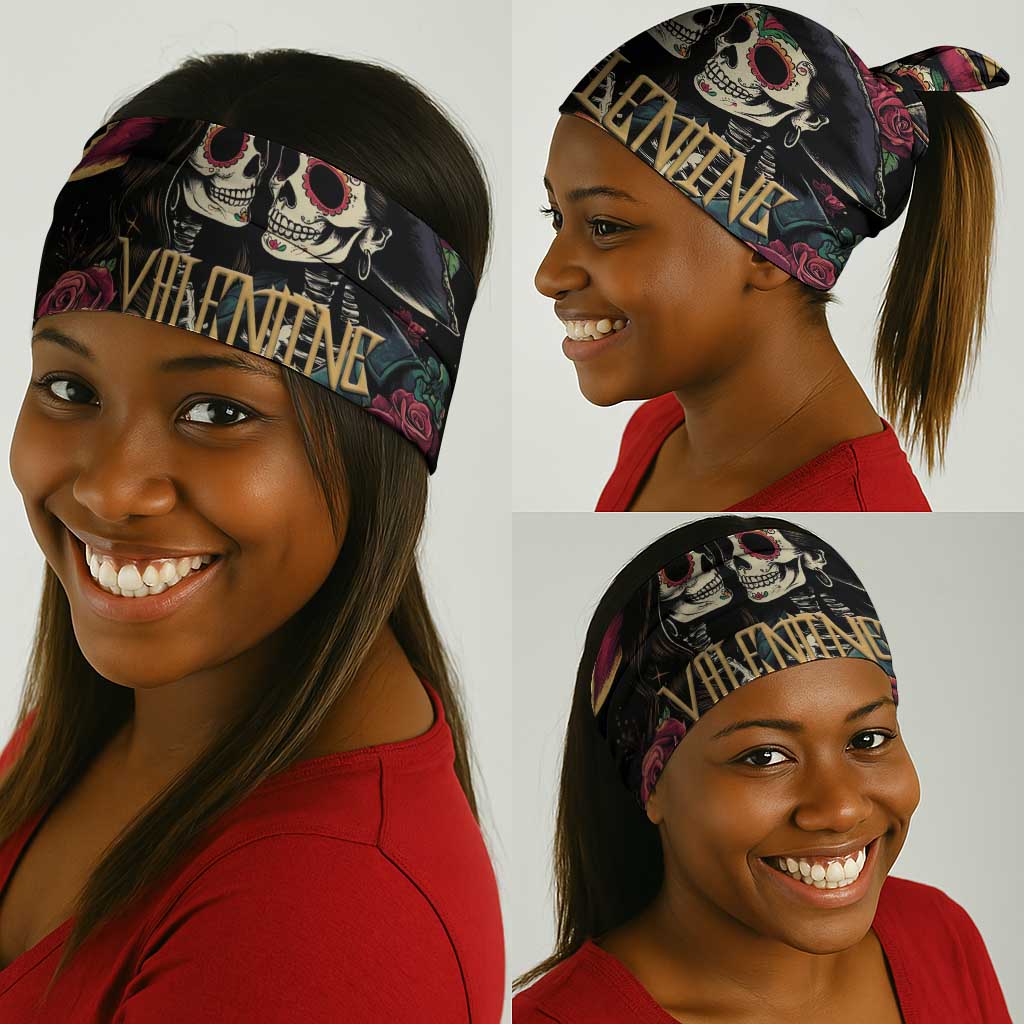 Sugar Skull Couple Valentine Neck Gaiter Roses Romantic Love LT01
