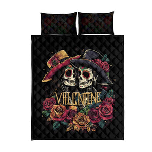 Sugar Skull Couple Valentine Quilt Bed Set Roses Romantic Love