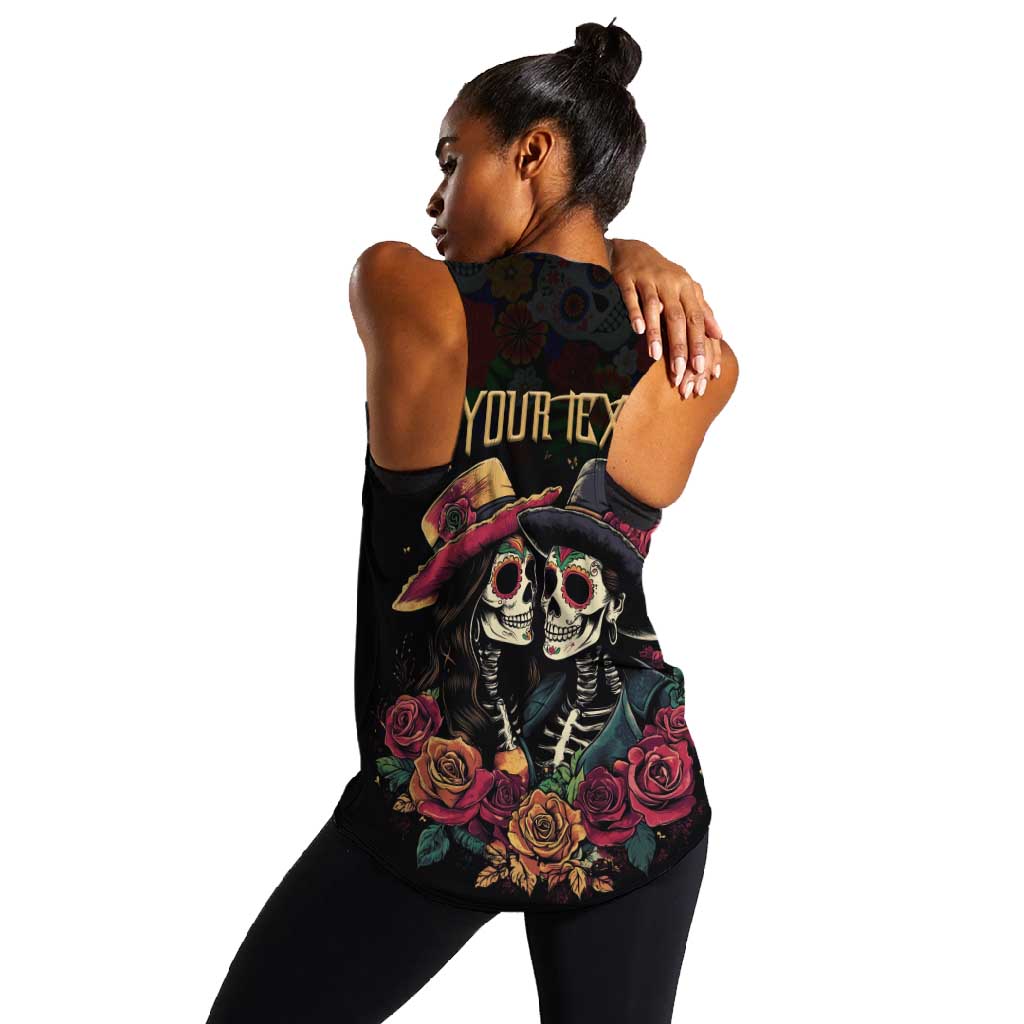 Personalised Sugar Skull Couple Valentine Women Racerback Tank Roses Romantic Love