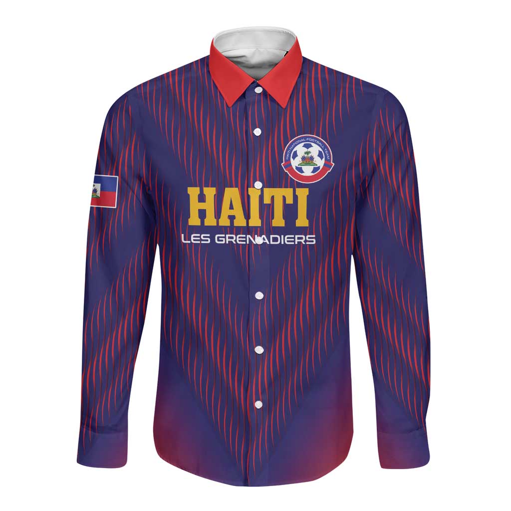 Custom Afro Haiti Football Long Sleeve Button Shirt Come On Les Grenadiers